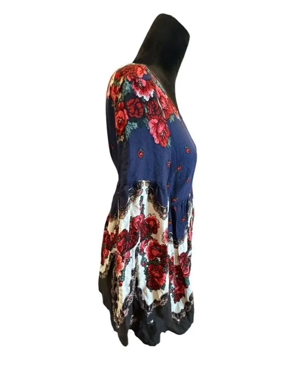 Free People Floral Tapestry Boho Peasant Dress Multicolor Long Sleeve Size XS